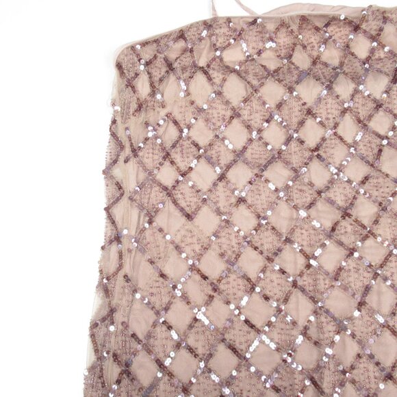 Anthropologie Let Me Be Checked Shine Dress Mauve Beaded Sequined - Large - Picture 10 of 11